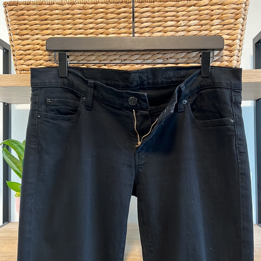 7 For All Mankind Mid-Rise Black Straight Leg Jeans, 30 - Picture 9 of 11